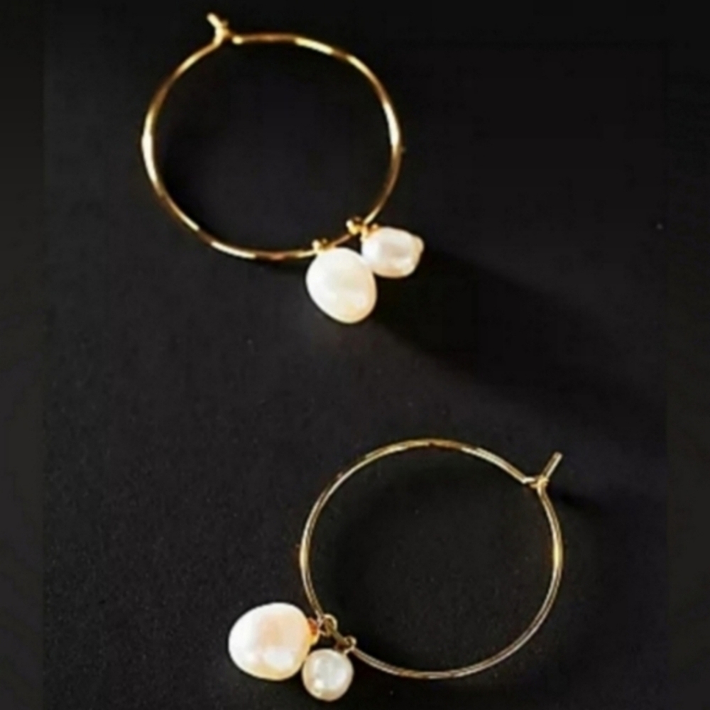 Anthropologie Pearl Pendant Hoop Earrings